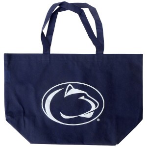 folded navy grocery tote with handles and printed Penn State Athletic Logo